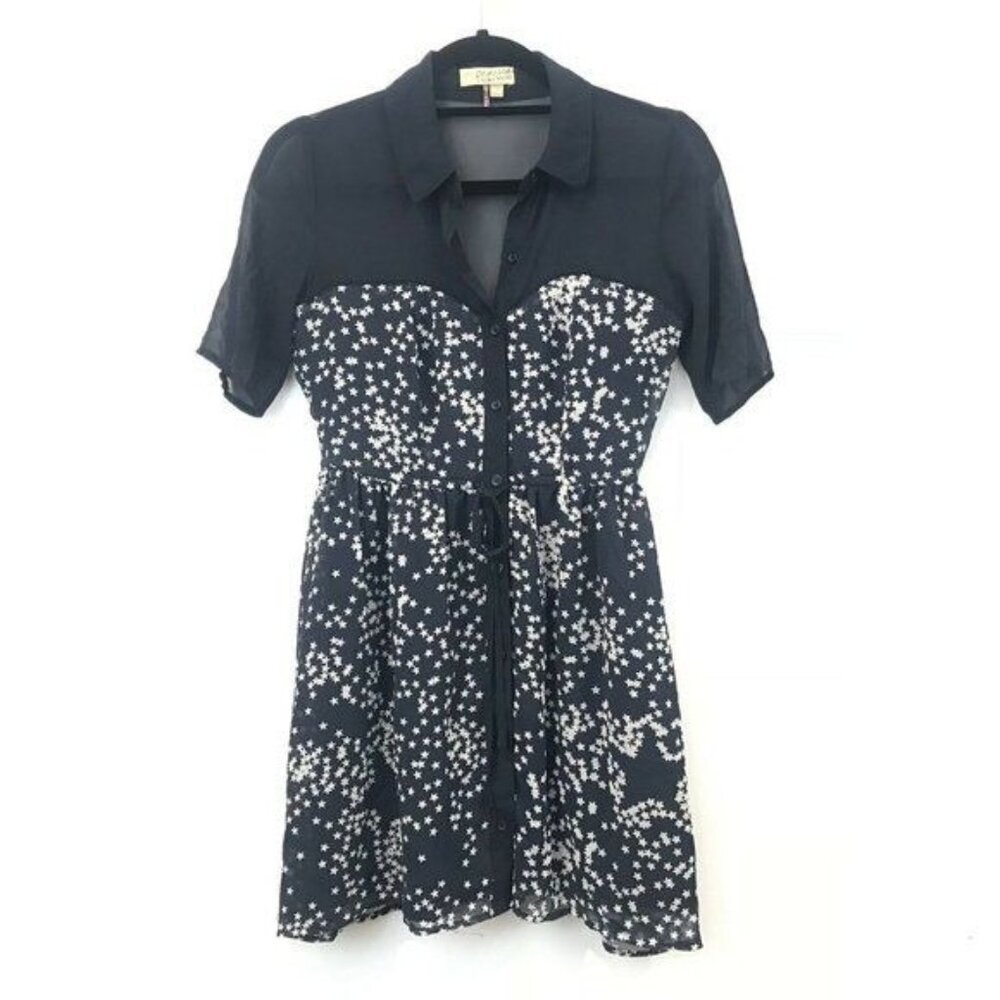Princess Vera Wang Star Print Sheer Short Sleeve Button Front Mini Dress Size 3